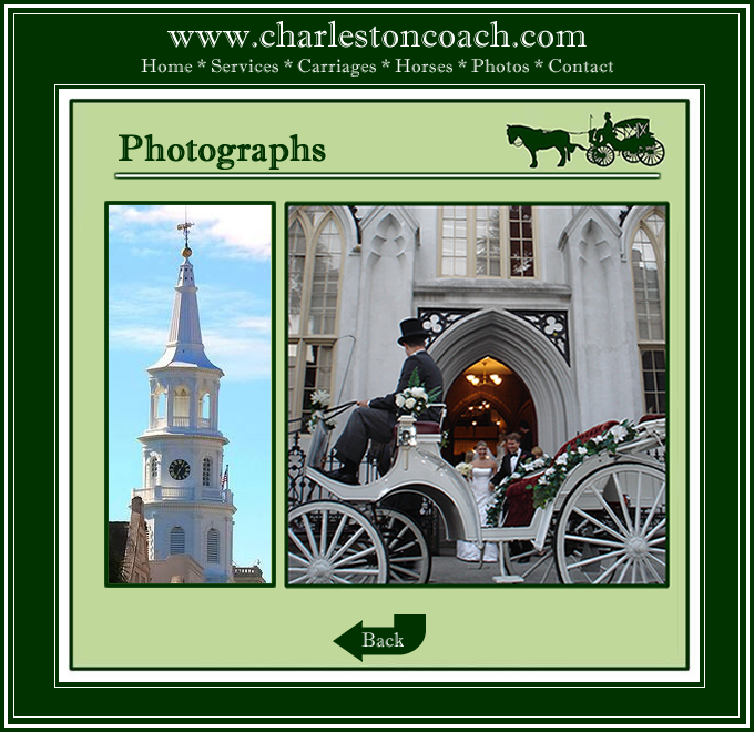 Charleston Coach is a luxury horse-drawn carriage service, specializing in distinctive weddings. Our carriage can be delivered to any location in the Charleston Area. Your Fairytale Awaits! (843) 709-0988